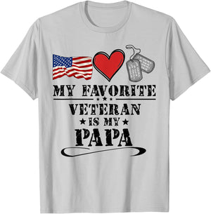 My Favorite Veteran Is My Papa Father Veterans Day Kids T-Shirt - T-Shirt | Ash