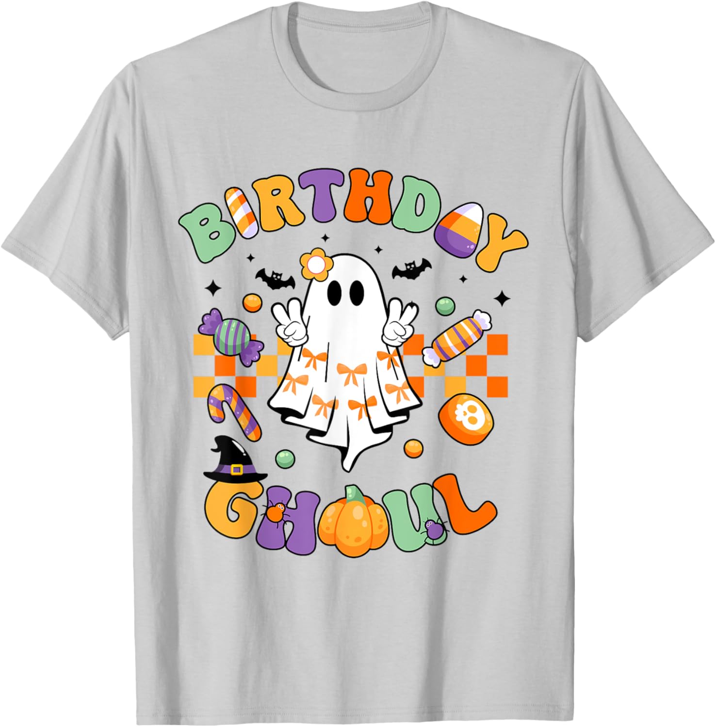 Birthday Ghoul Retro Groovy Boo Ghost Halloween Birthday T-Shirt - T-Shirt | Ash