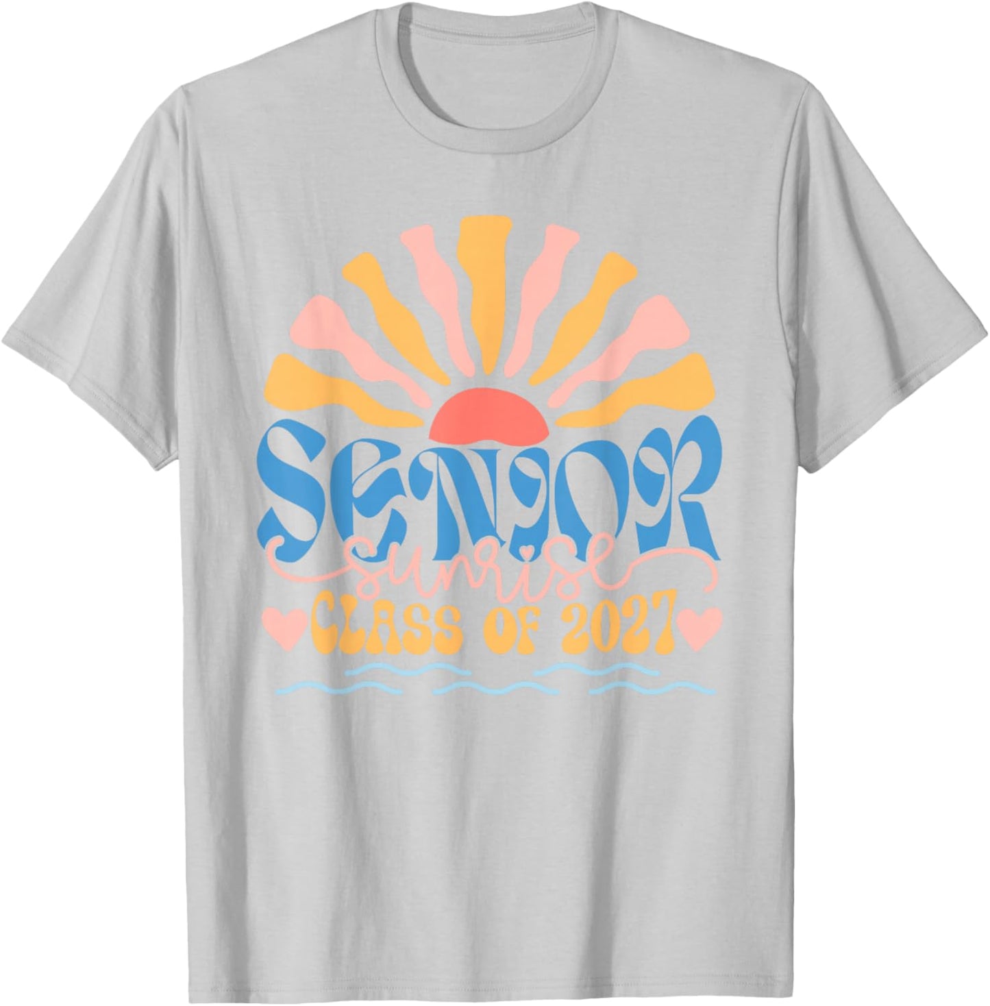 Senior Sunrise 2027 Boho Colorful High School Jenior Retro T-Shirt - T-Shirt | Ash