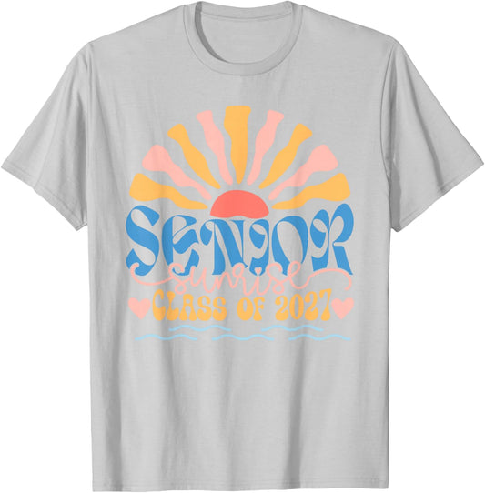 Senior Sunrise 2027 Boho Colorful High School Jenior Retro T-Shirt - T-Shirt | Ash