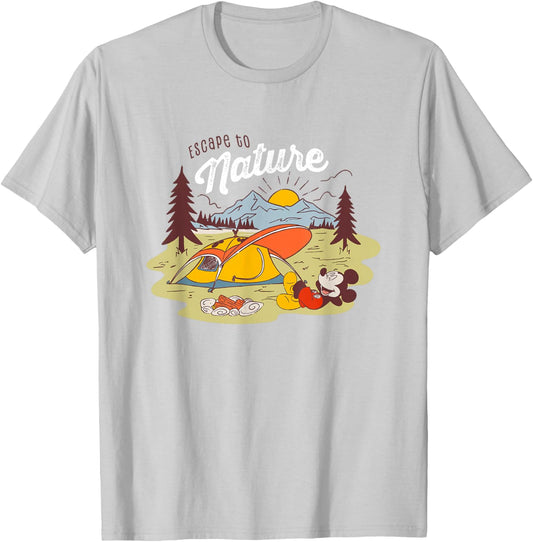 Disney Mickey And Friends Escape To Nature Retro Camping T-Shirt - T-Shirt | Ash
