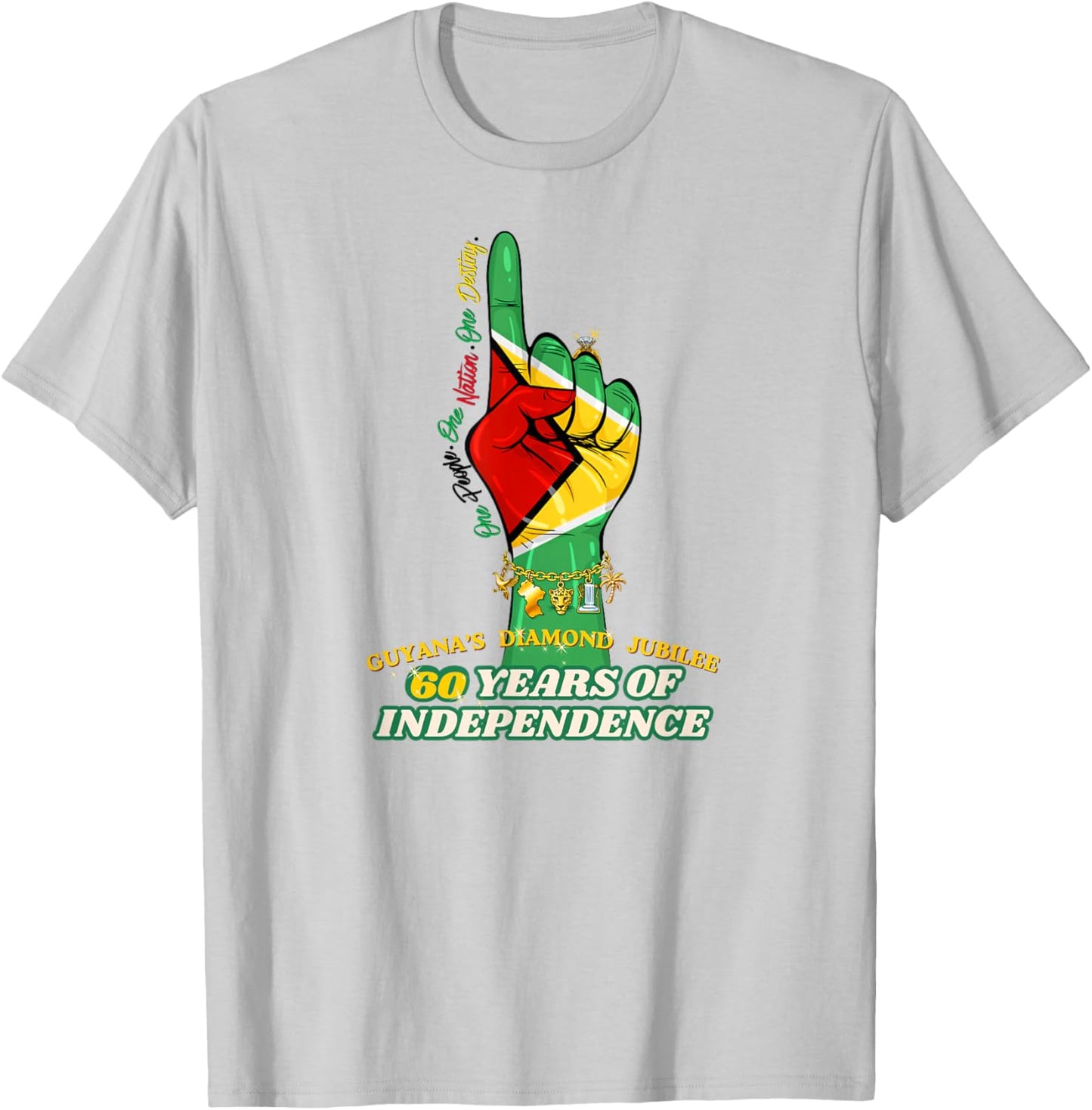 Celebrating 60 Years of Independence Guyana Diamond Jubilee T-Shirt - T-Shirt | Ash