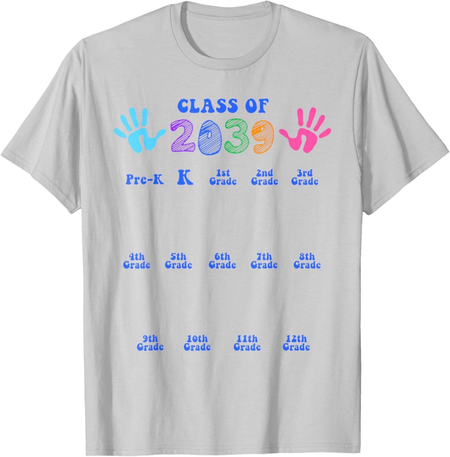 Class of 2039 Handprint for Grades Kindergarten Graduation T-Shirt - T-Shirt | Ash