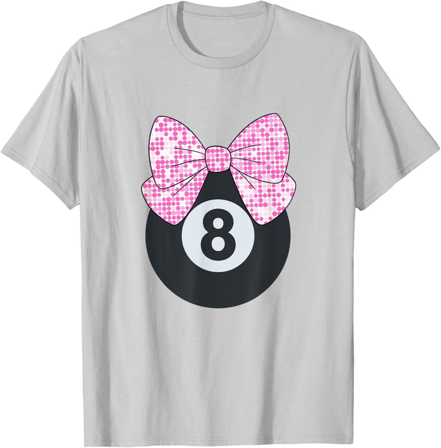 8th Birthday Girls 8 Years Old Pink Retro Bow 8-Ball T-Shirt - T-Shirt | Ash