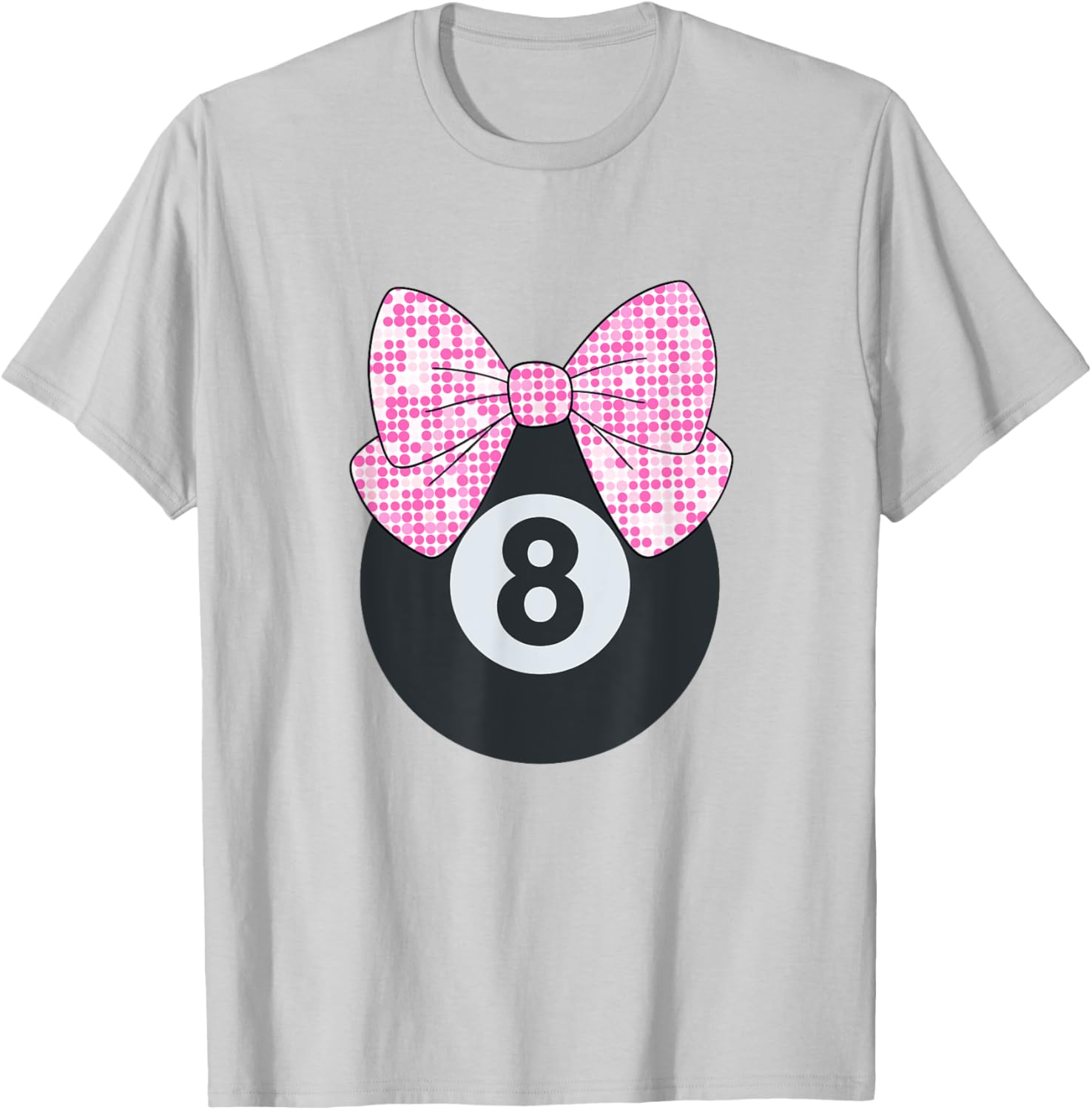 8th Birthday Girls 8 Years Old Pink Retro Bow 8-Ball T-Shirt - T-Shirt | Ash