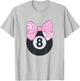 8th Birthday Girls 8 Years Old Pink Retro Bow 8-Ball T-Shirt - T-Shirt | Ash