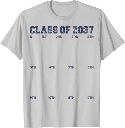 Class of 2037 Grow With Me Shirt 2037 Hand Print Kid K to 12 T-Shirt - T-Shirt | Ash