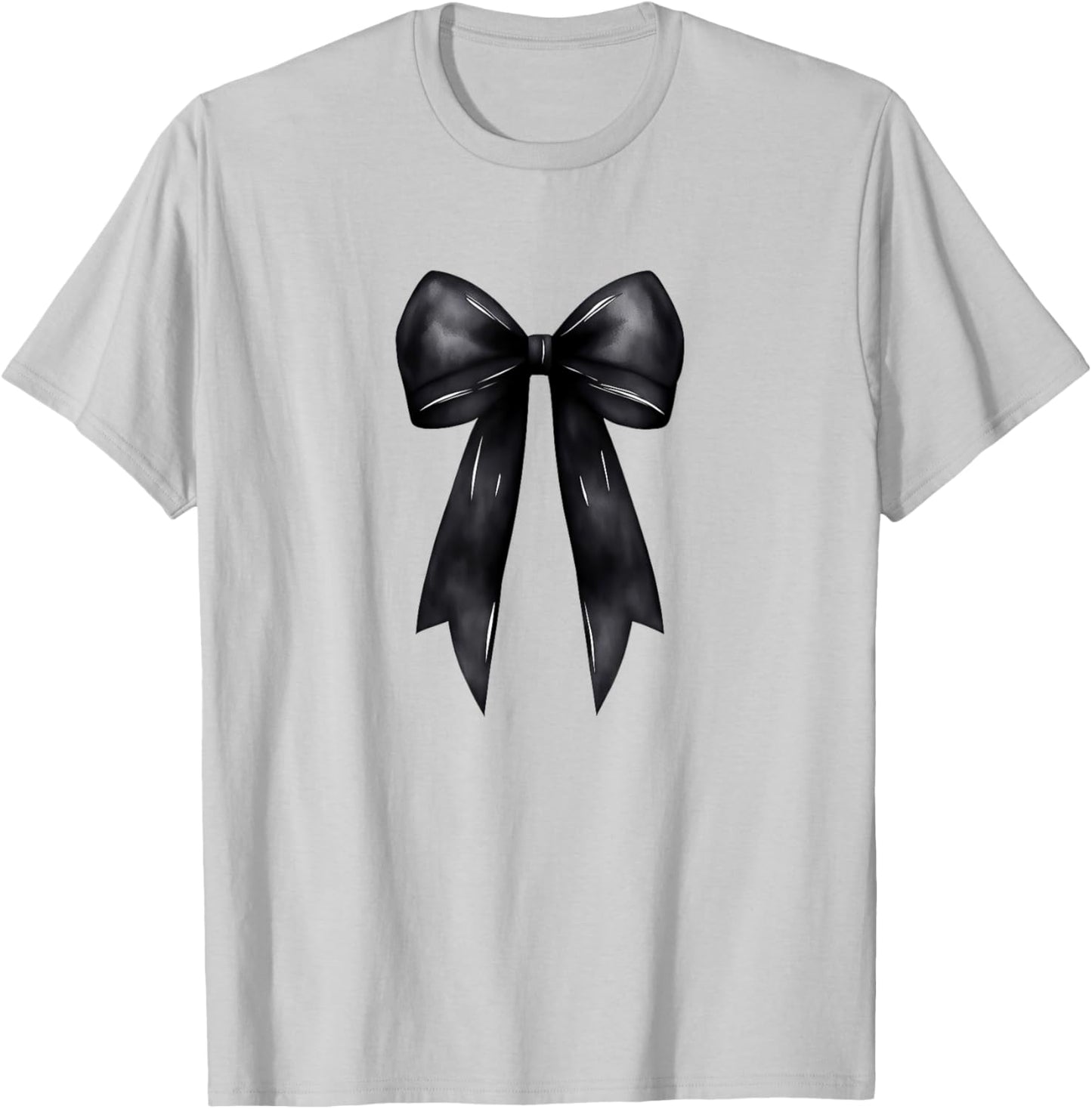 Aesthetic Black Bow Ribbon Watercolor T-Shirt - T-Shirt | Ash