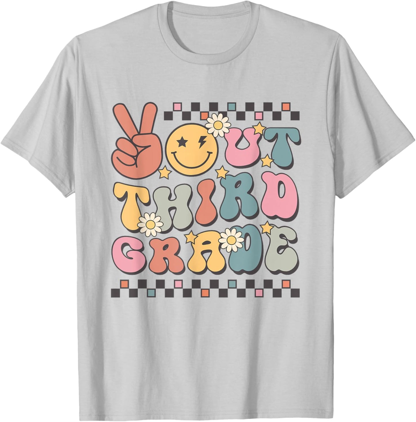 Last Day Of 3rd Grade Smile Face Peace Out Third Grade T-Shirt - T-Shirt | Ash