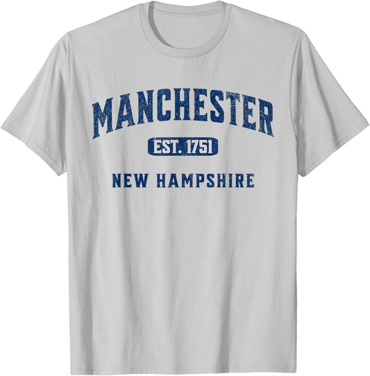 Vintage Athletic NH Souvenir Visit Manchester New Hampshire T-Shirt - T-Shirt | Ash