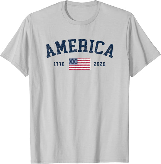 250 America Years Flag USA United States US 4th of July 2026 T-Shirt - T-Shirt | Ash