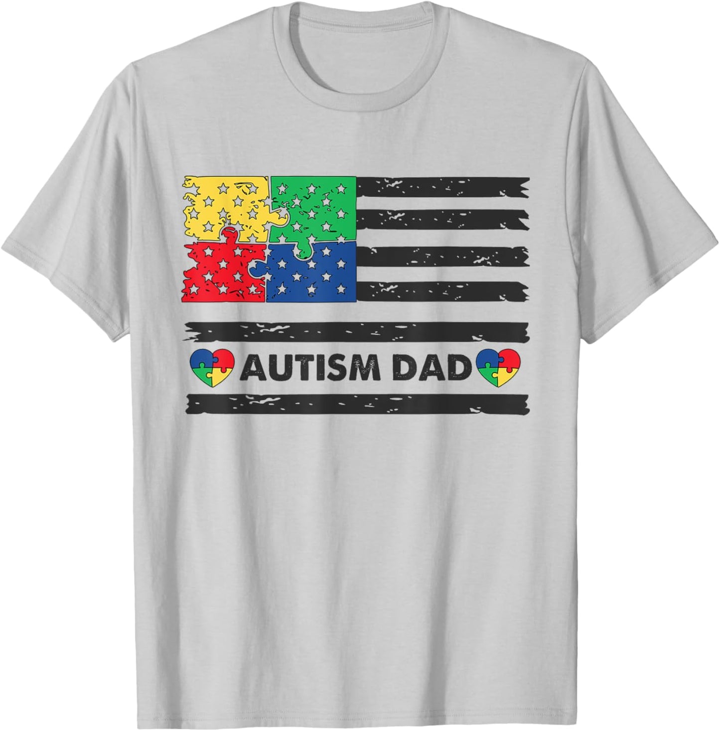 Autism Dad American Flag USA T-Shirt - T-Shirt | Ash