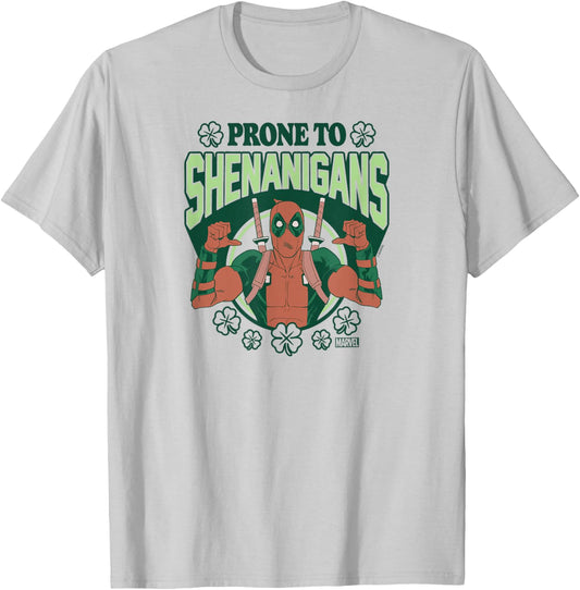 Deadpool - Prone To Shenanigans St. Patrick's Day T-Shirt - T-Shirt | Ash