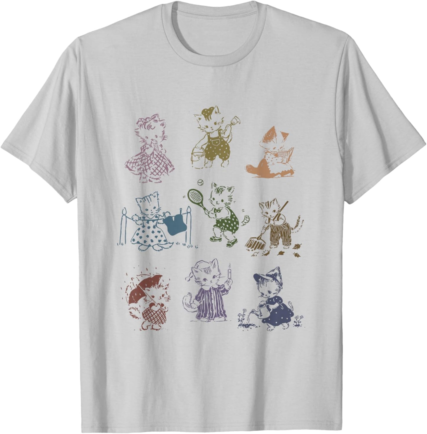 Vintage 90s Tattoo Cat Retro Kitten Cute Cat Lovers Cat Mom T-Shirt - T-Shirt | Ash
