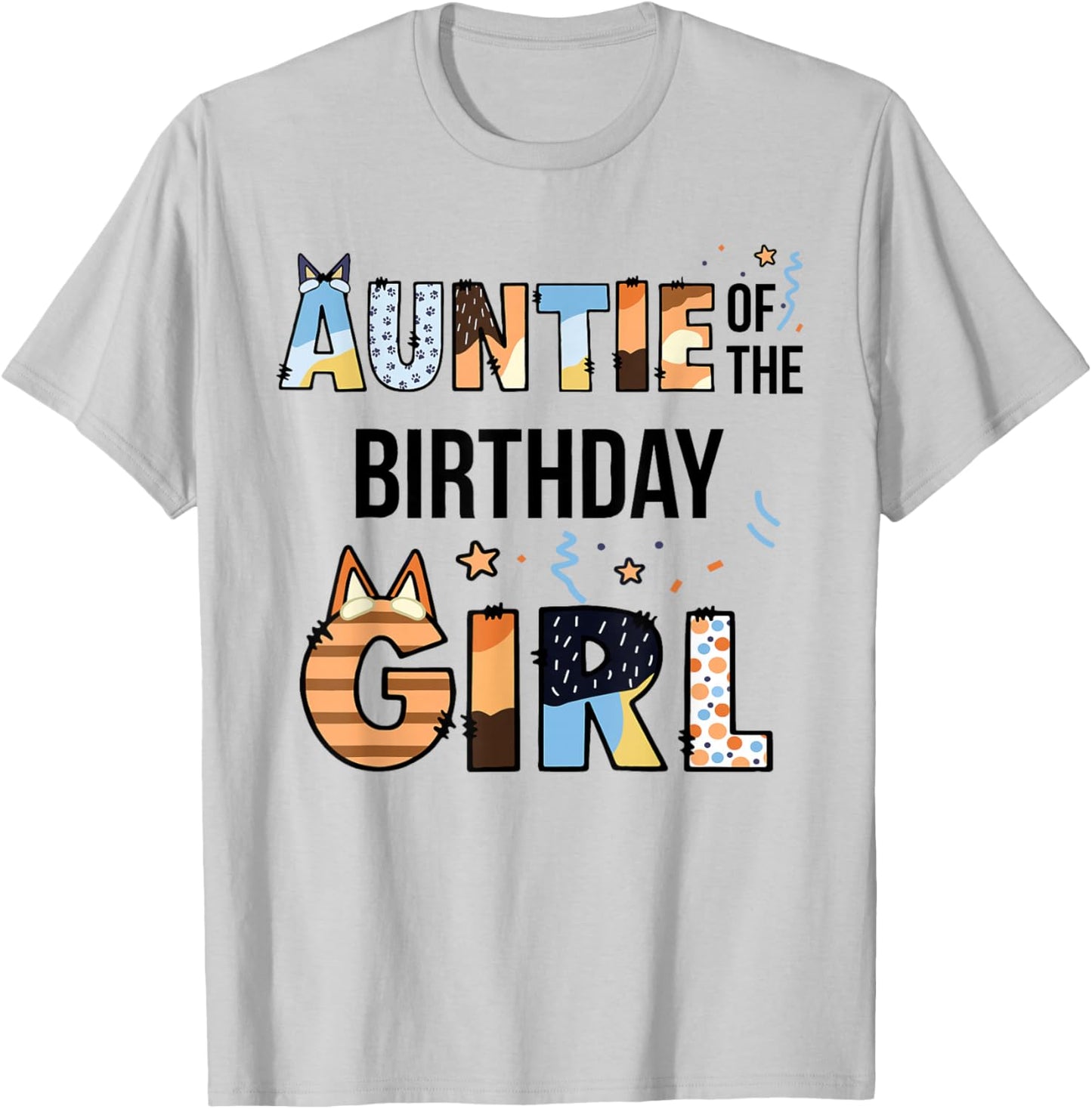 Auntie of The Birthday Girl Party Blue Dog Lover Matching T-Shirt - T-Shirt | Ash