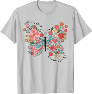 Sisters In Christ Christian Bible Verse Religious Butterfly T-Shirt - T-Shirt | Ash