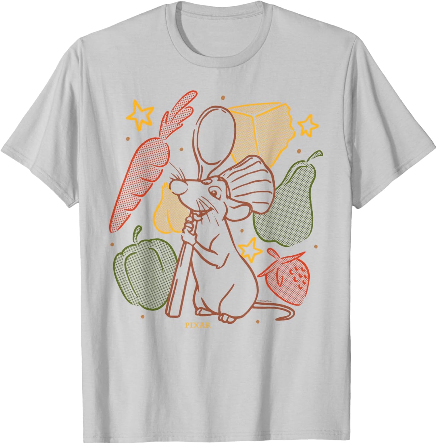 Disney - Ratatouille - Remy Holding A Spoon Among Food T-Shirt - T-Shirt | Ash