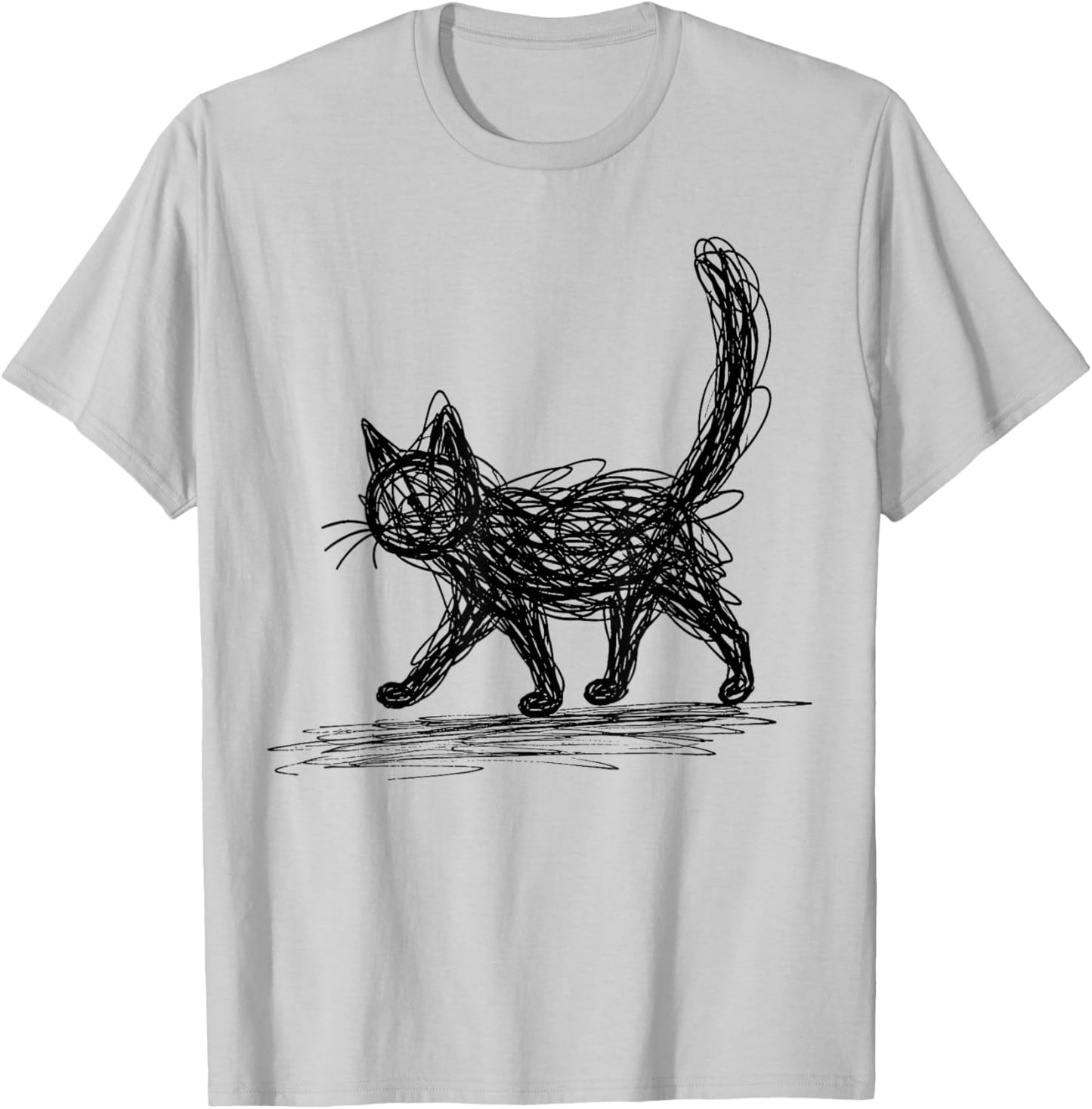 Minimalist Cat, Hand Drawn Kitten T-Shirt - T-Shirt | Ash