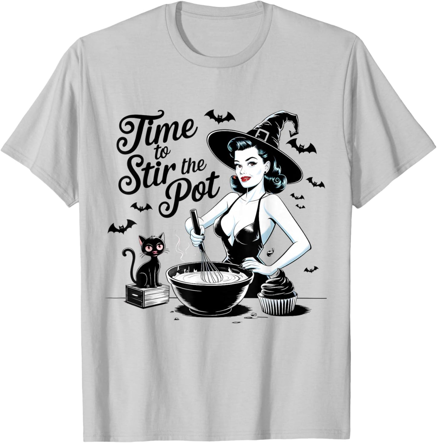 Witch Pin-Up Retro Baking Halloween Vintage T-Shirt - T-Shirt | Ash