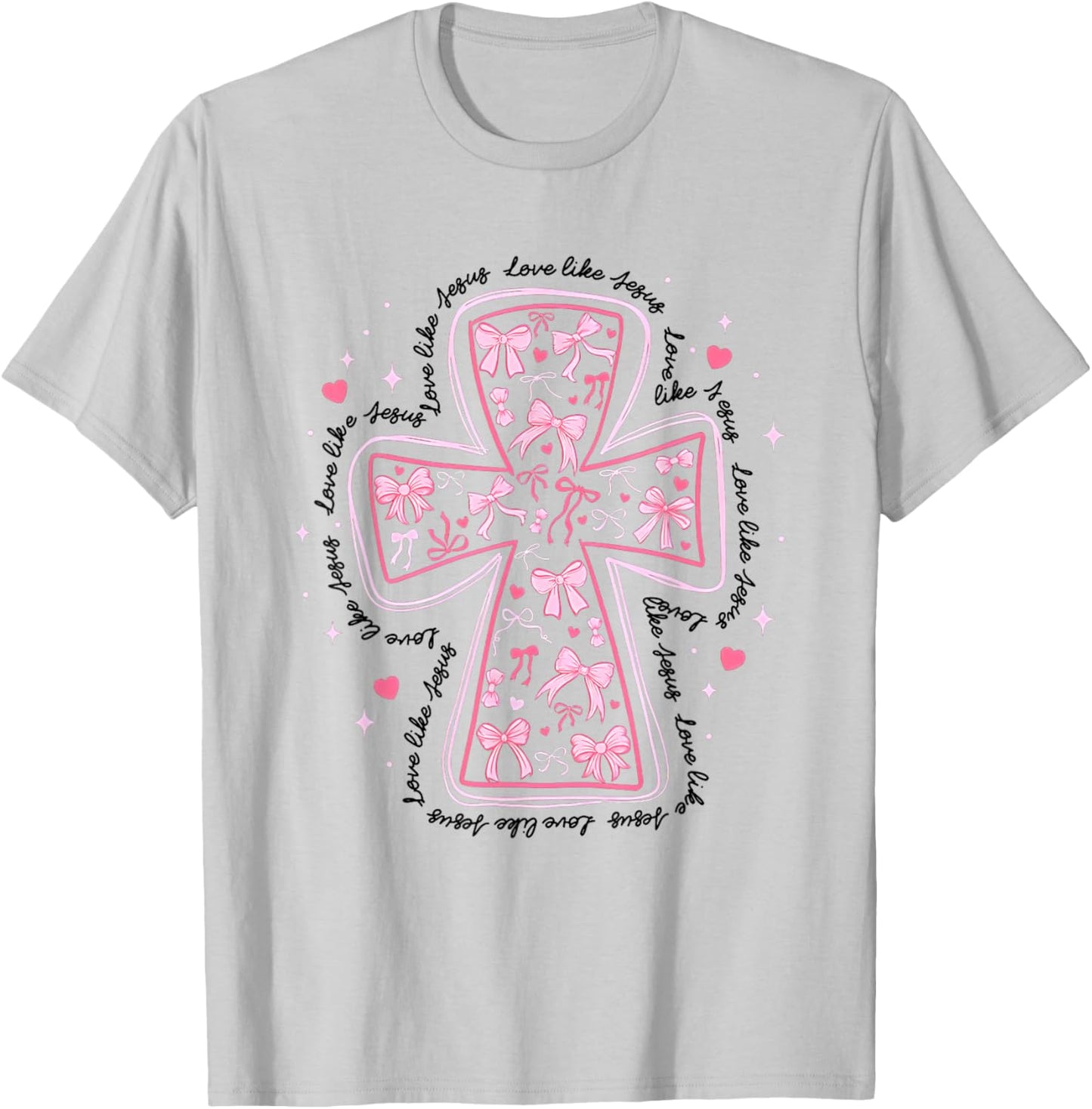 Love Like Jesus Coquette Heart Cross Christian Valentine T-Shirt - T-Shirt | Ash