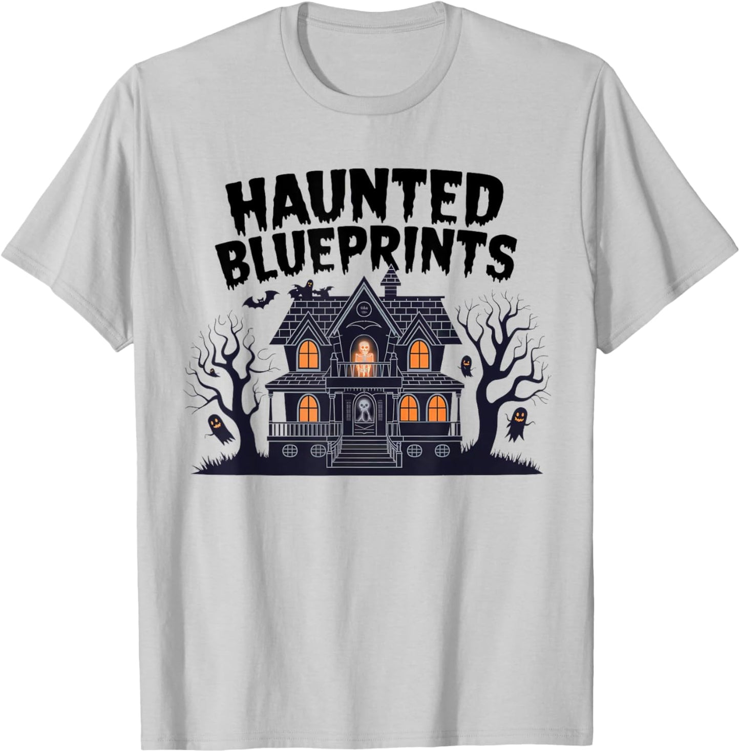 Haunted Blueprints Ghostly House Architect Halloween T-Shirt - T-Shirt | Ash