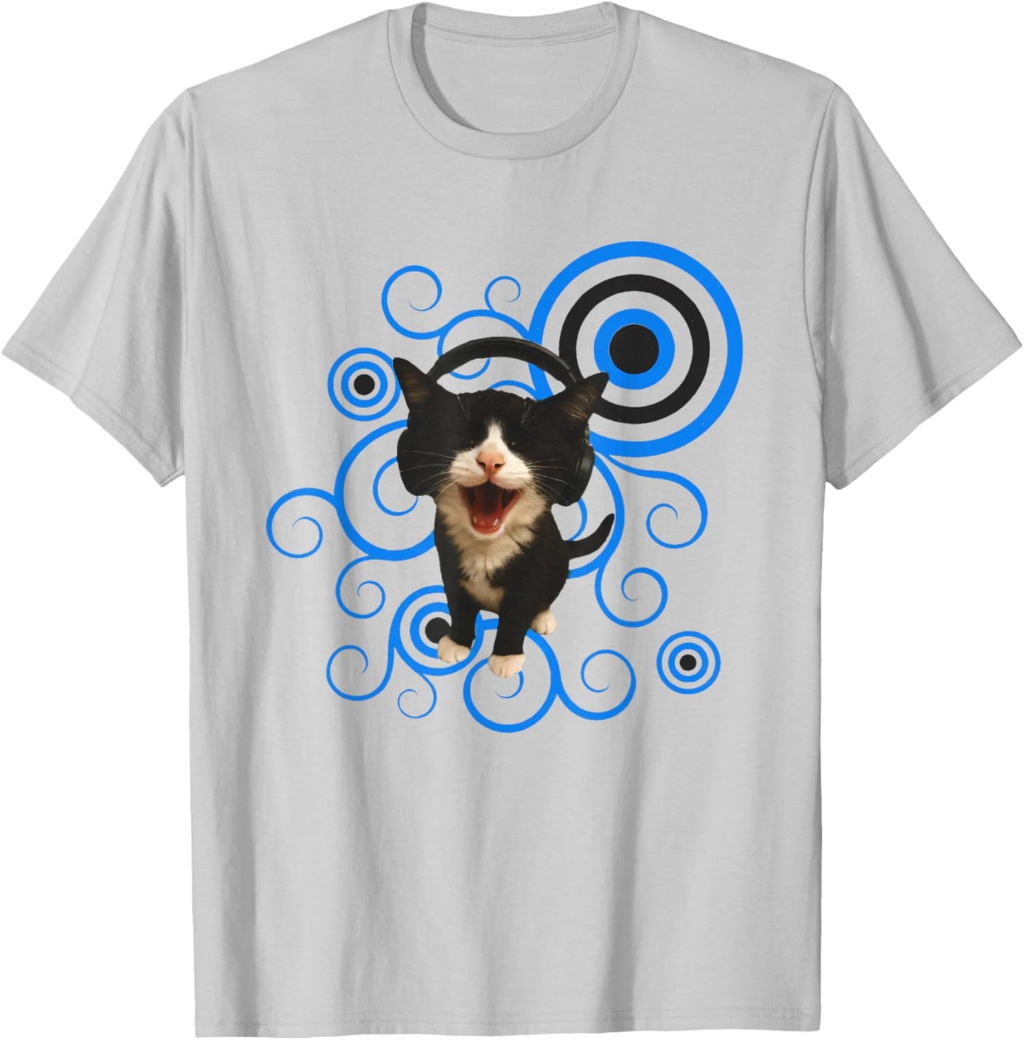 Frutiger Aero Cat Meme Funny Headphone Kitty Cat Lover T-Shirt - T-Shirt | Ash