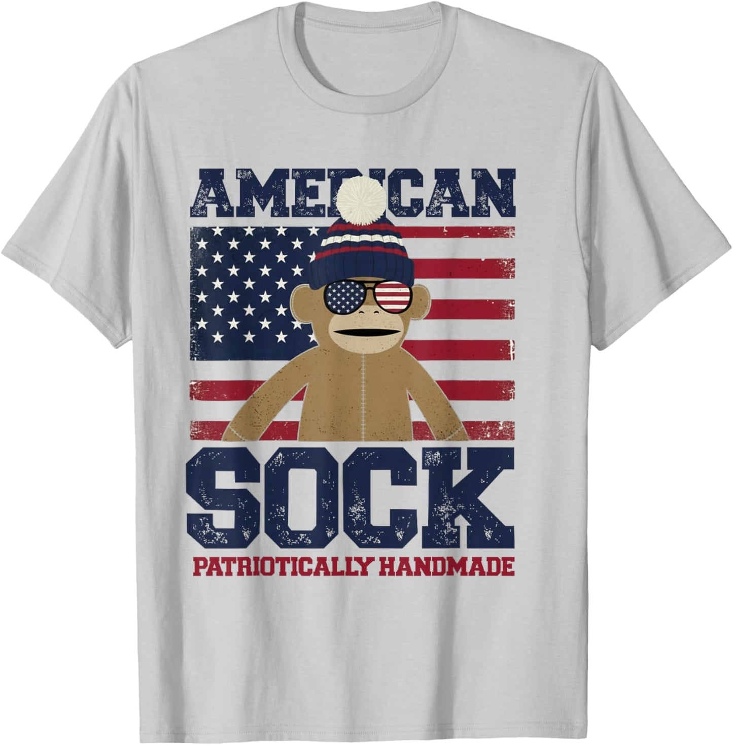 American Sock– Patriotic Sock Monkey Graphic T-Shirt - T-Shirt | Ash