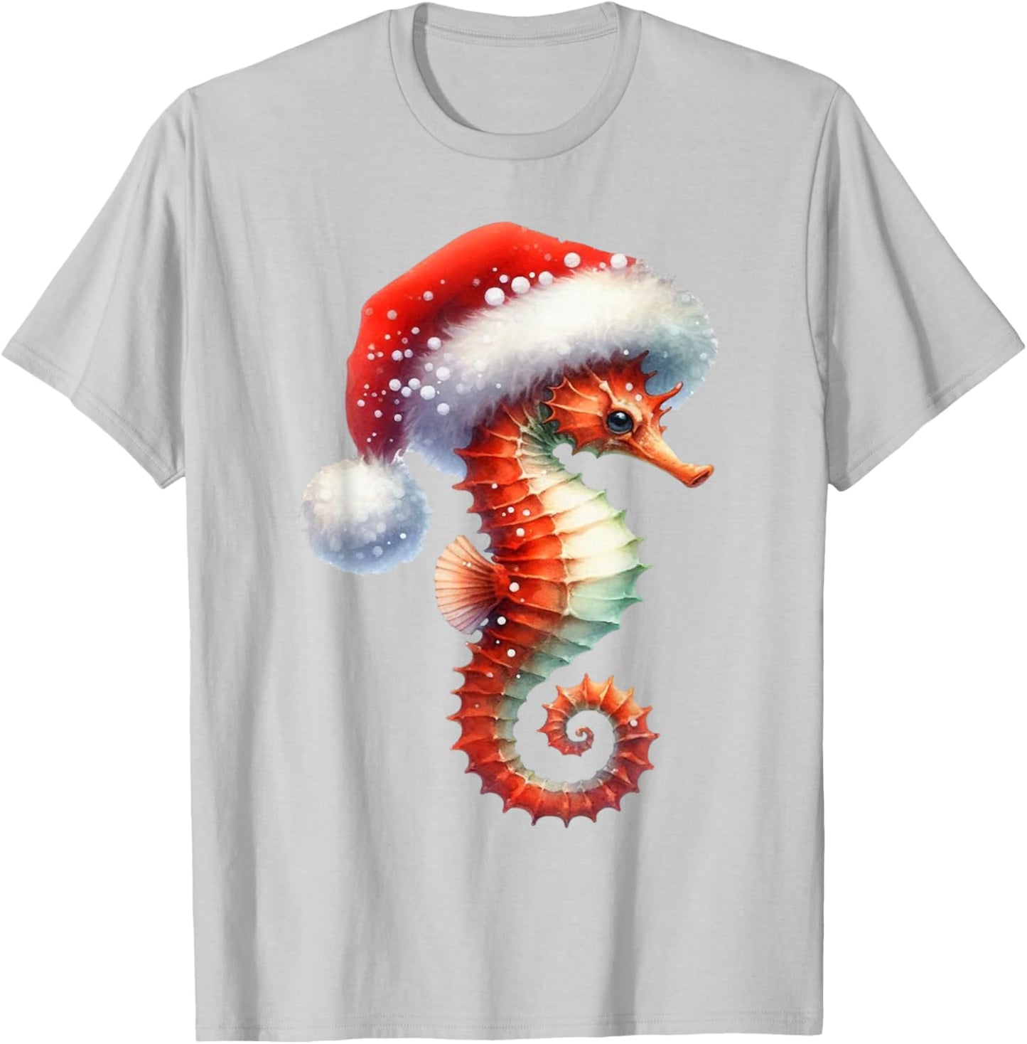 Coastal Christmas Seahorse Beach Holiday Winter Xmas T-Shirt - T-Shirt | Ash