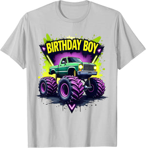 Birthday Boy Monster Truck Birthday Party Kids Boys T-Shirt - T-Shirt | Ash