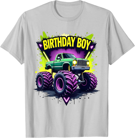 Birthday Boy Monster Truck Birthday Party Kids Boys T-Shirt - T-Shirt | Ash