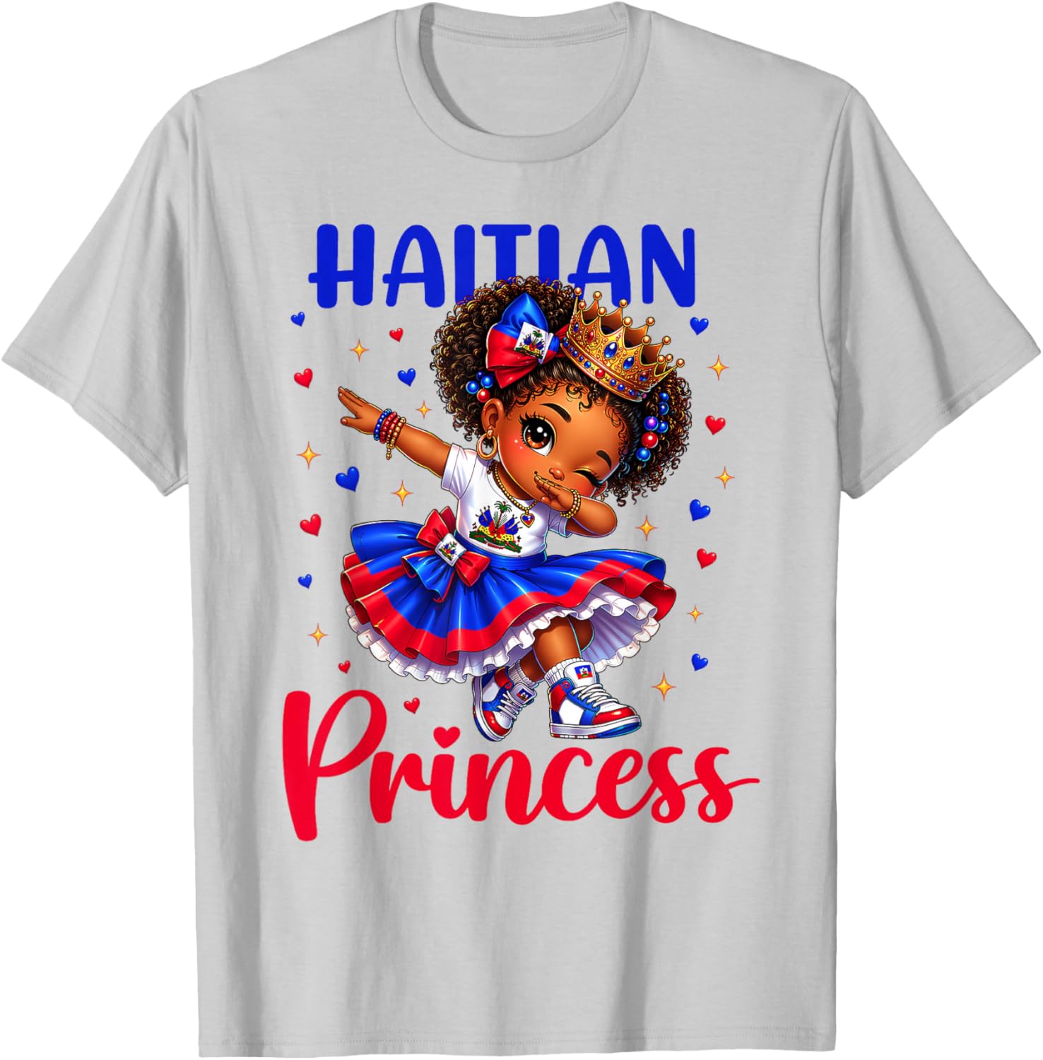 Haitian Princess Haiti Flag Melanin for Black Girls Kids T-Shirt - T-Shirt | Ash