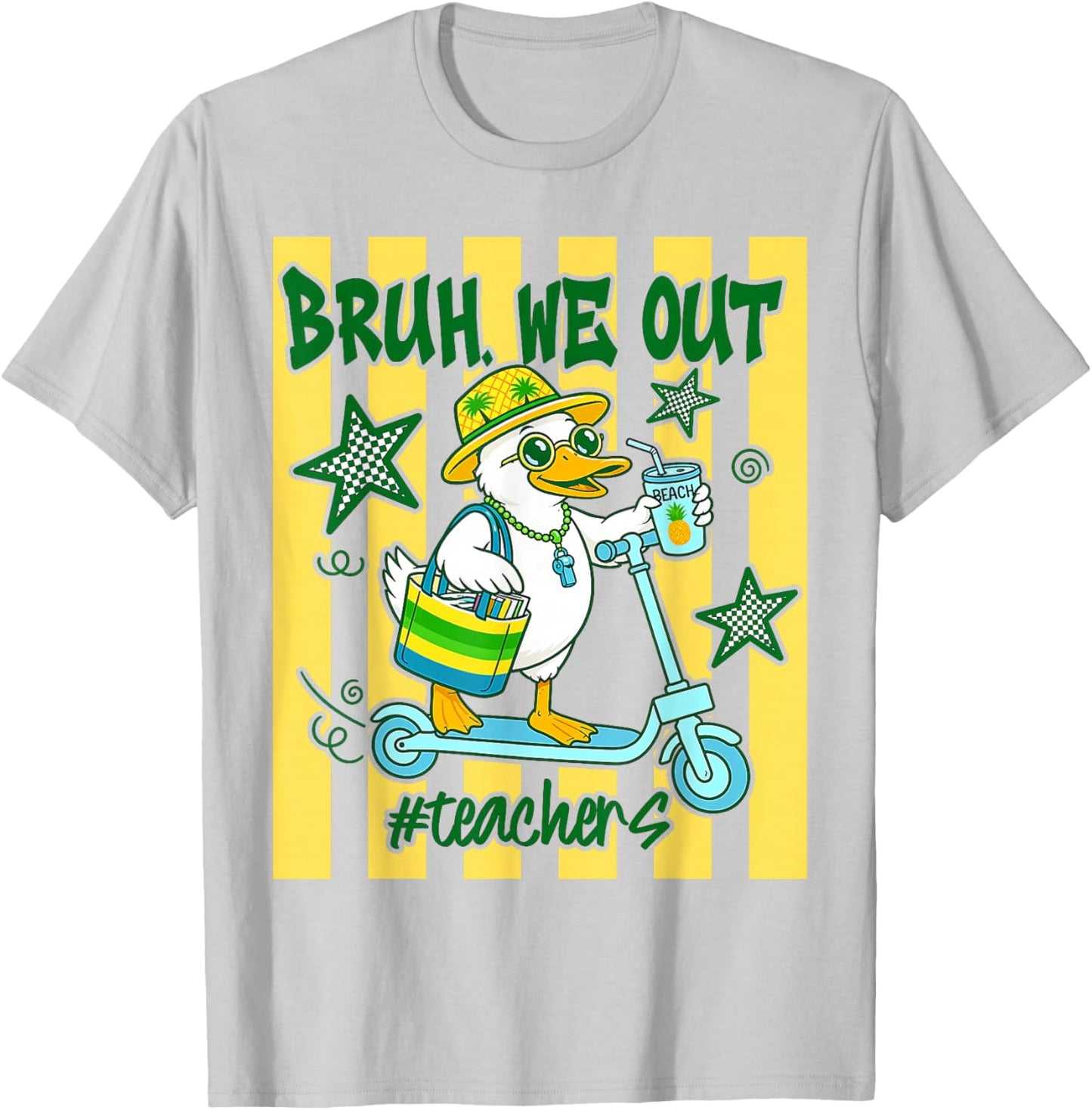 Bruh We Out Teachers Last Day of School Goose Teacher T-Shirt - T-Shirt | Ash