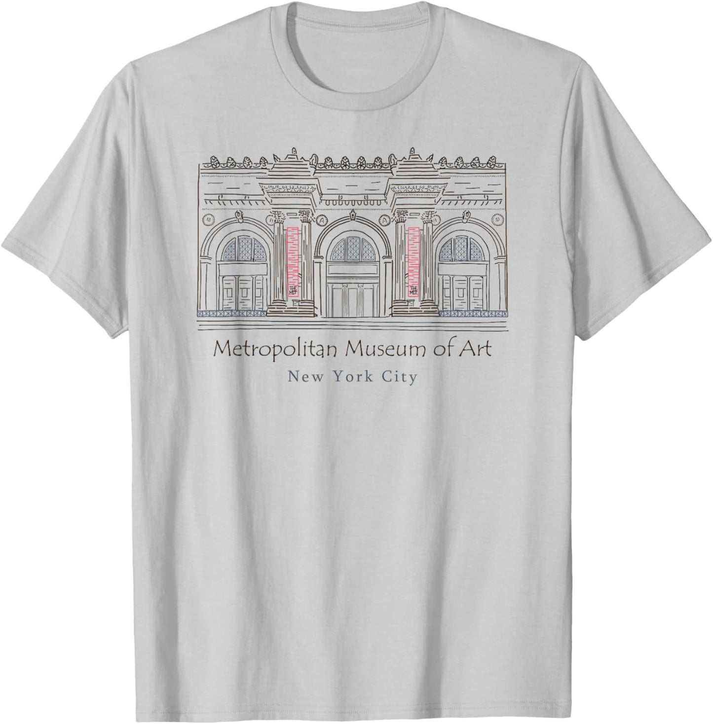 New York City, Metropolitan Museum of Art, USA, Hand drawing T-Shirt - T-Shirt | Ash