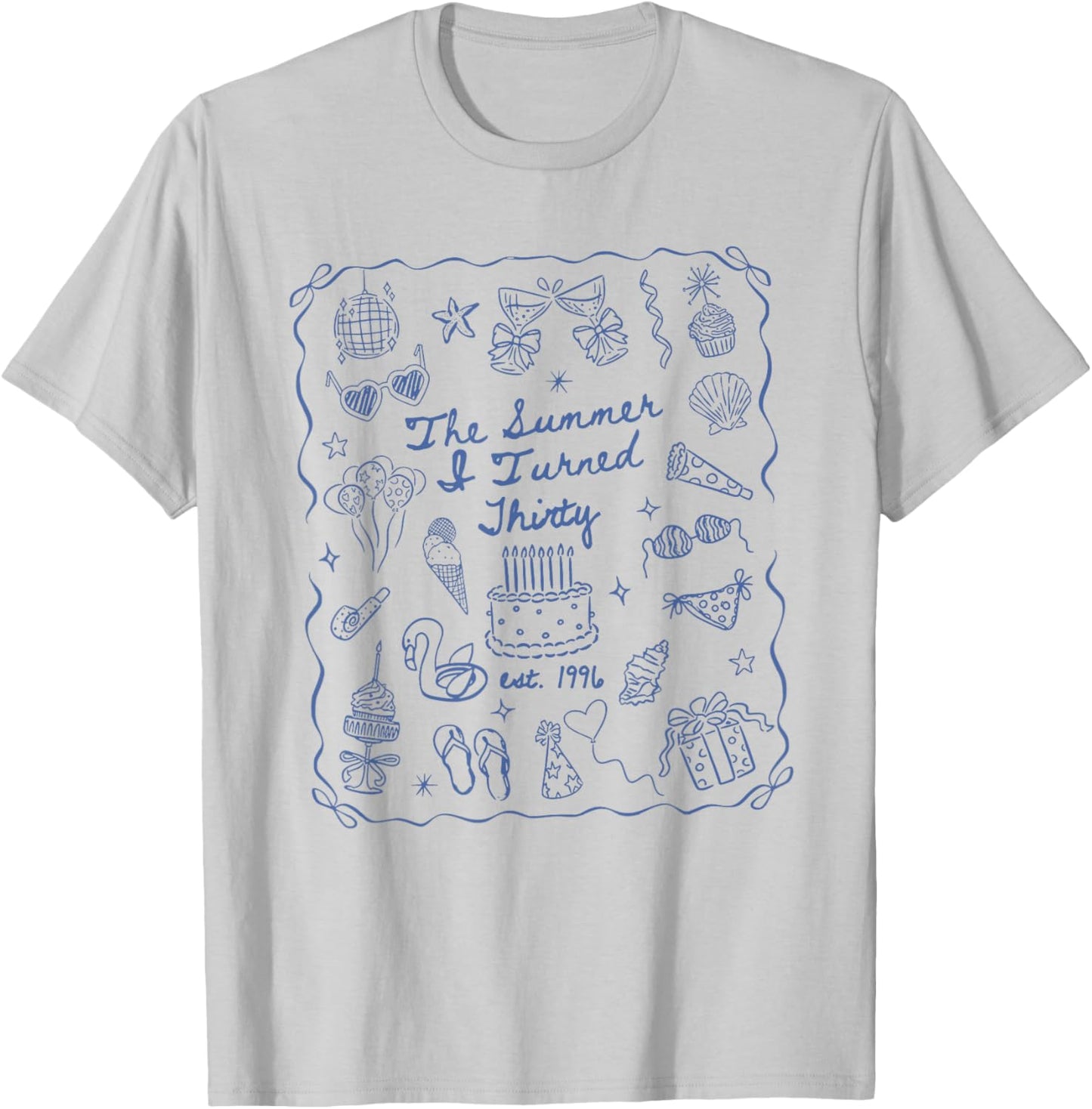 Summer I Turned Thirty Coquette Bow Coastal 30th Birthday T-Shirt - T-Shirt | Ash