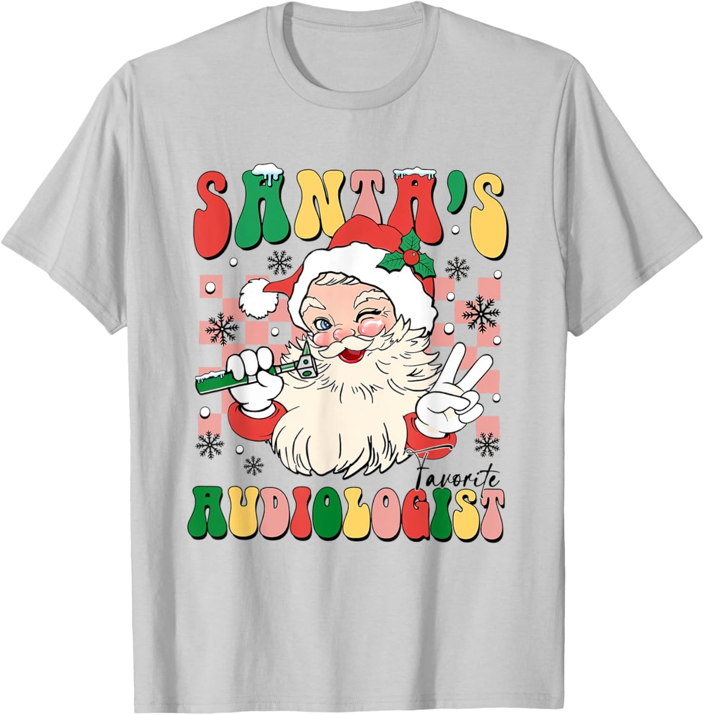 Santa's Favorite Audiology Retro Christmas Audiology Tech T-Shirt - T-Shirt | Ash