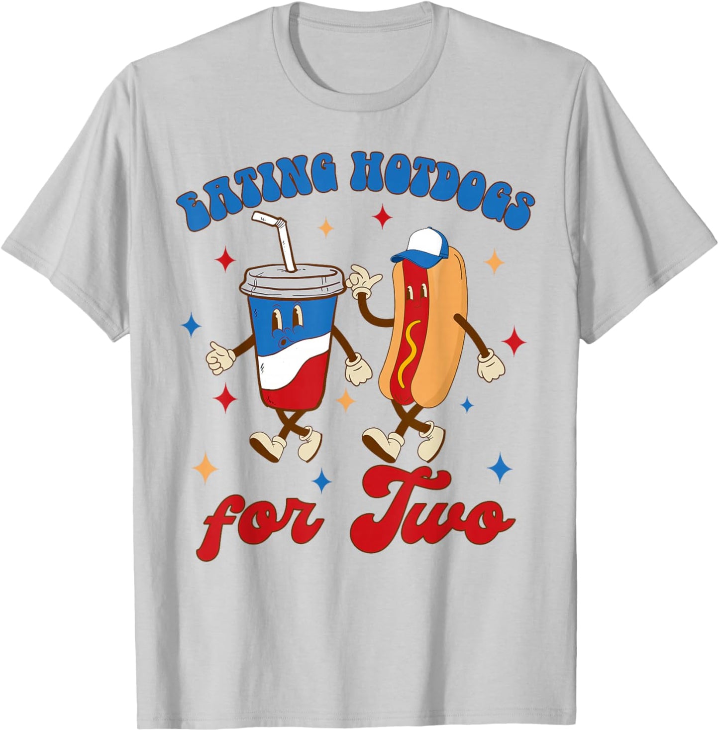 4th of July Pregnancy Announcement Eating Hotdogs for Two T-Shirt - T-Shirt | Ash