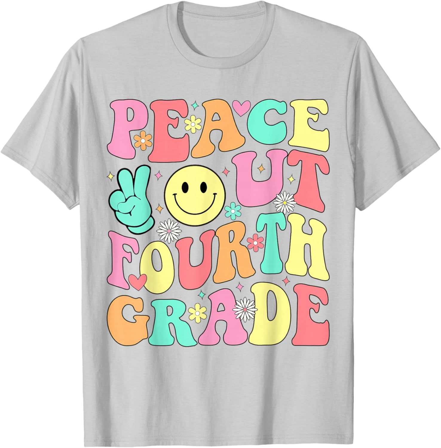 Peace Out Fourth Grade Groovy 4th Grade Last Day of School T-Shirt - T-Shirt | Ash