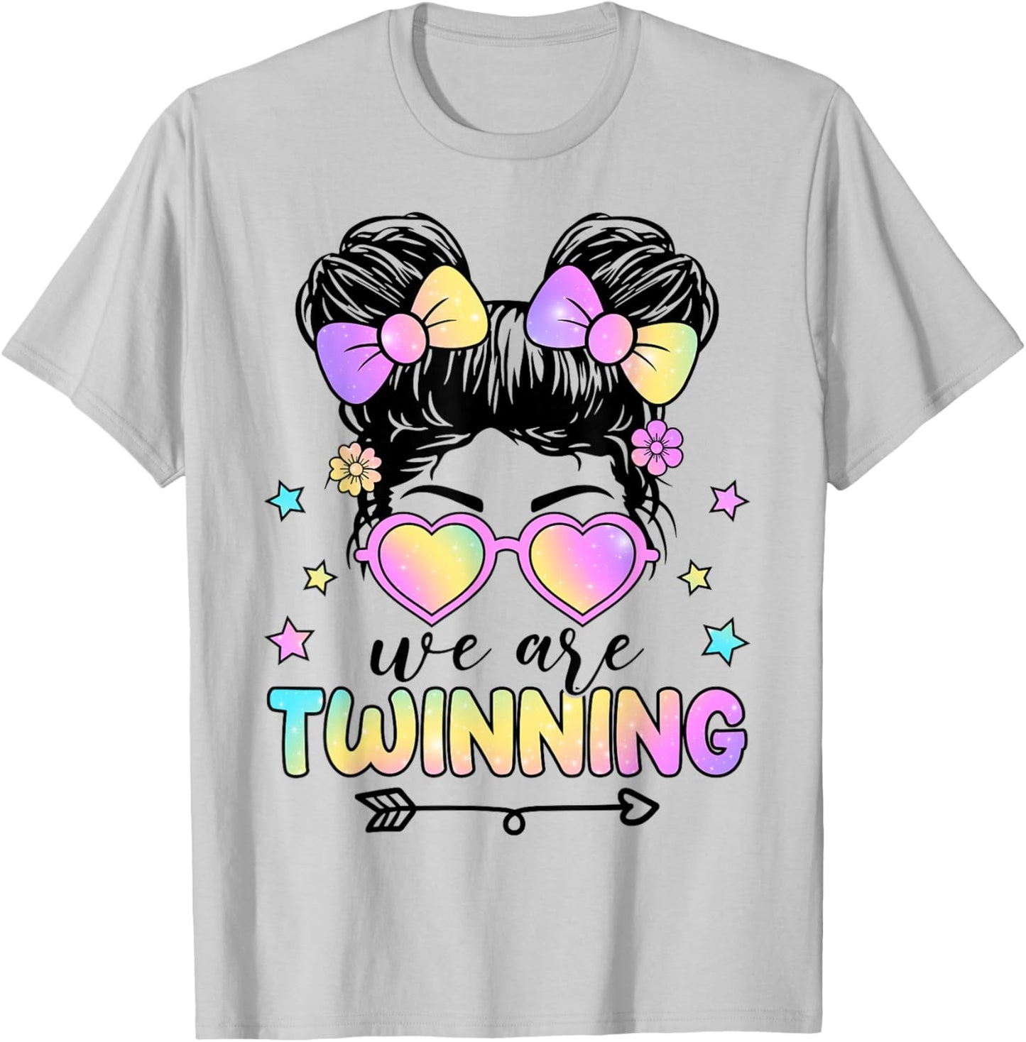 We're Twinning with My Bestie Messy Bun Twin Day Spirit Week T-Shirt - T-Shirt | Ash
