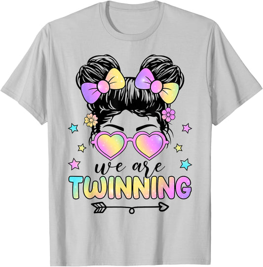 We're Twinning with My Bestie Messy Bun Twin Day Spirit Week T-Shirt - T-Shirt | Ash