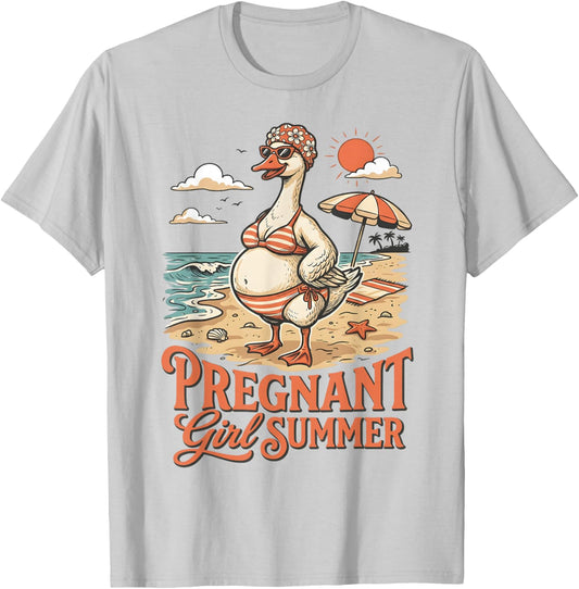 Funny Goose Pregnancy Baby Announcement Pregnant Girl Summer T-Shirt - T-Shirt | Ash