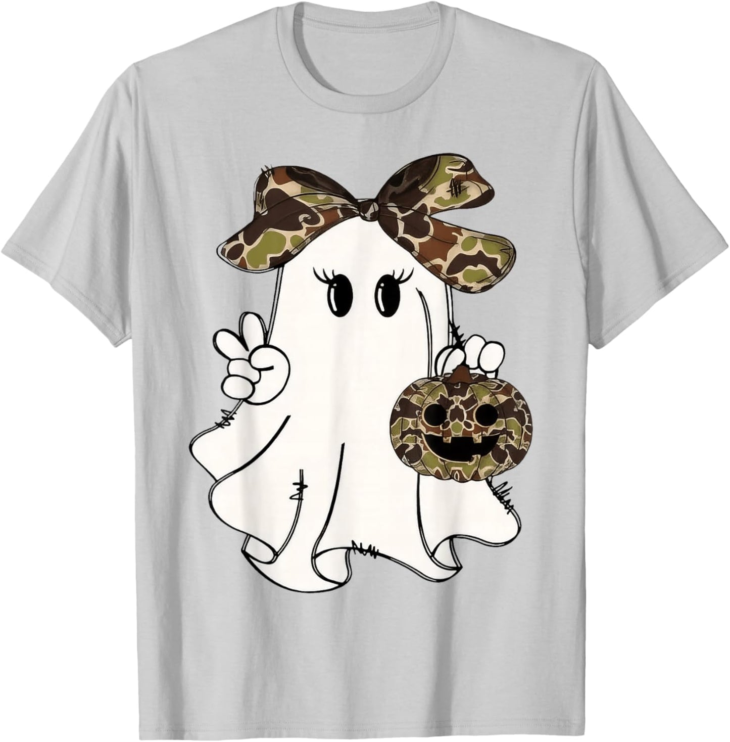 Funny Halloween Camouflage Camo Ghost Hello Hunting Season T-Shirt - T-Shirt | Ash