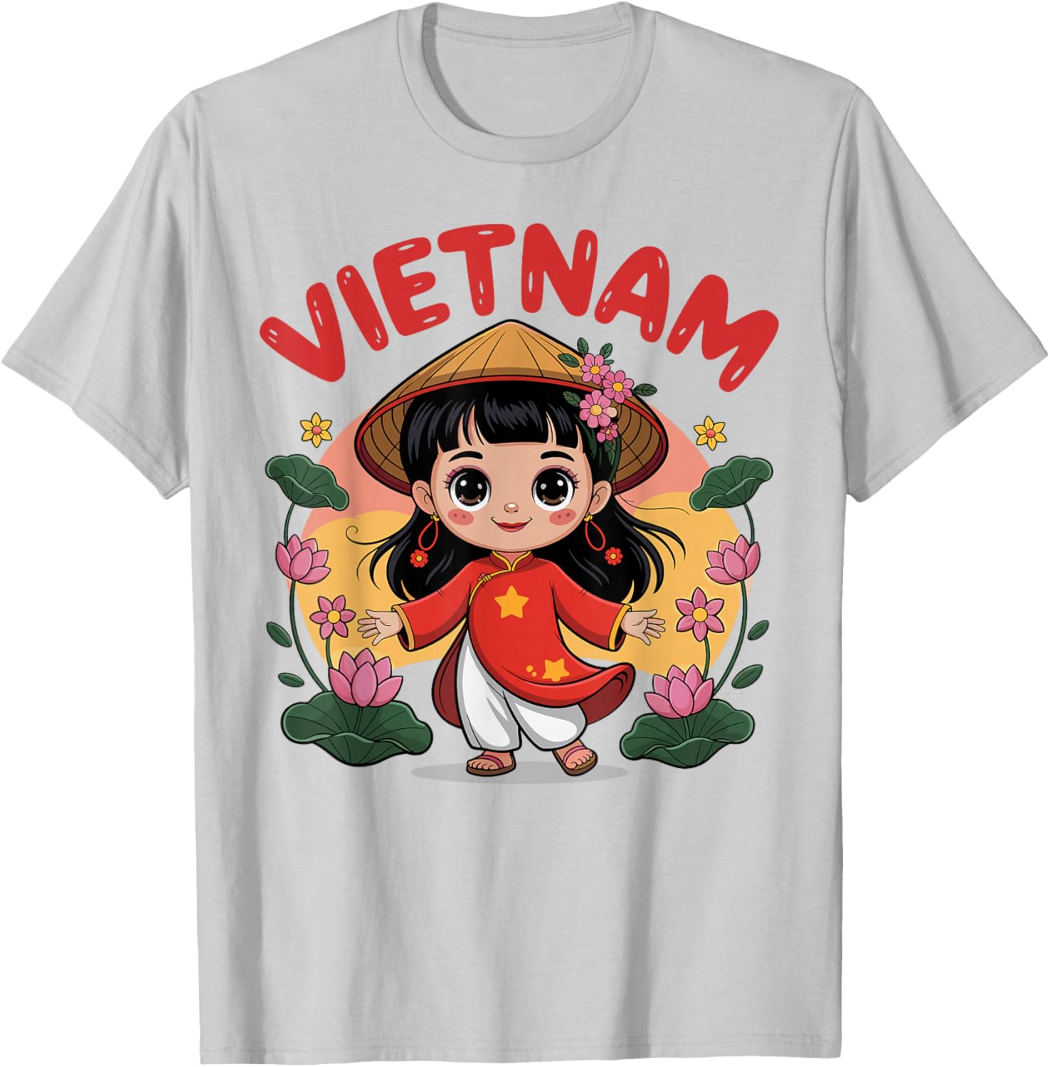 Vietnam Flag Culture Pride Cute Girl Vietnamese Outfit Kids T-Shirt - T-Shirt | Ash
