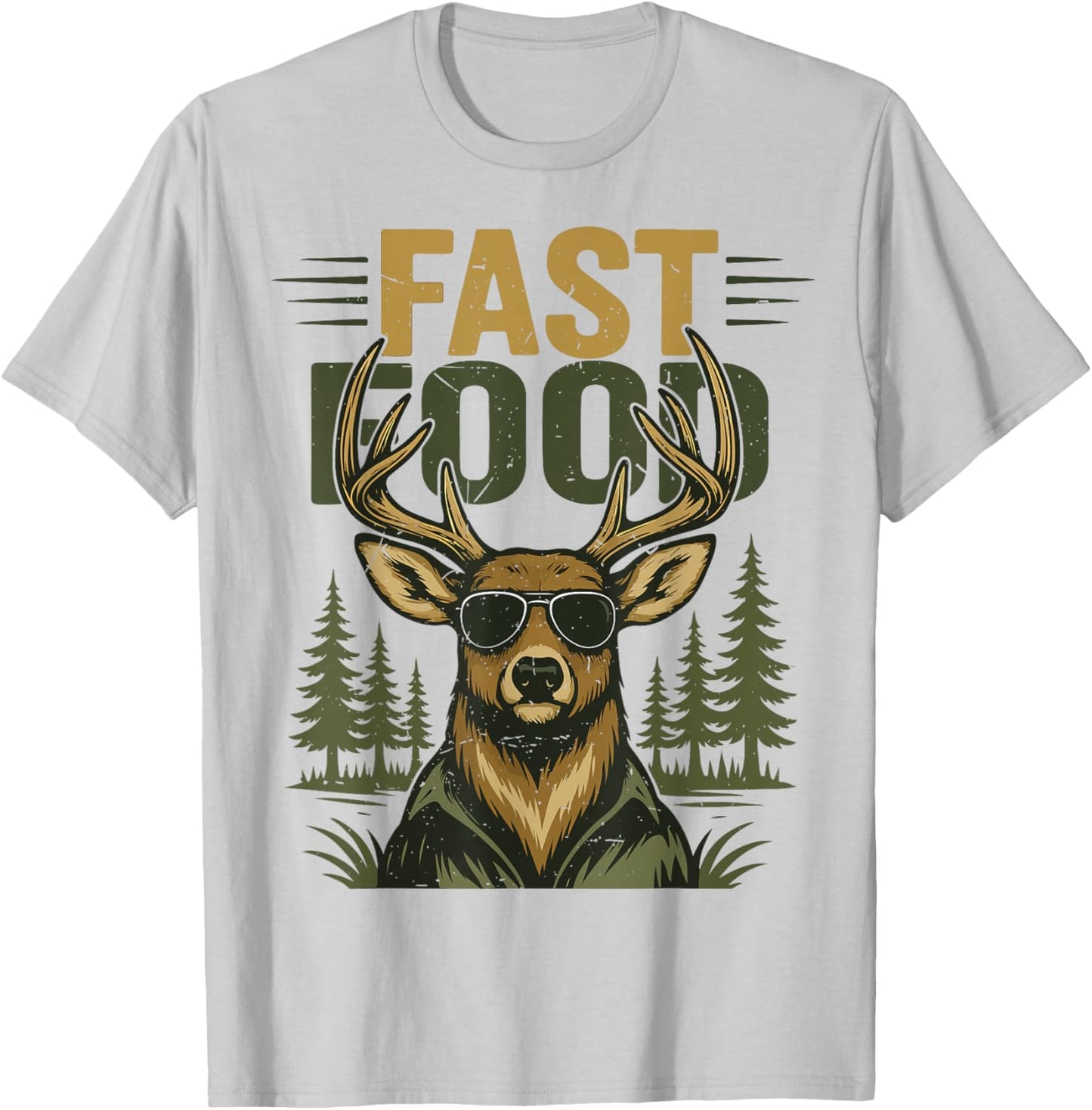 Youth Men Fast Food Camo Deer Hunting Boy Teen Hunter Jokes T-Shirt - T-Shirt | Ash