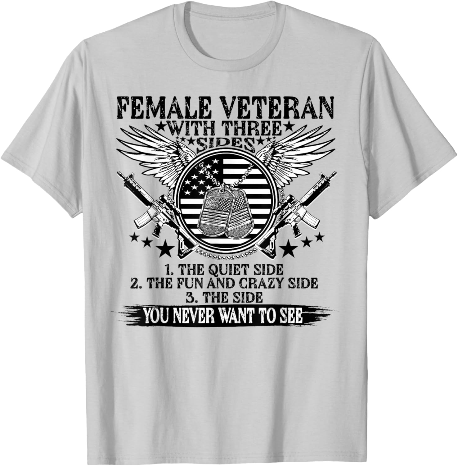 Funny Female Veteran Day Three Sides Patriotic US Flag Women T-Shirt - T-Shirt | Ash