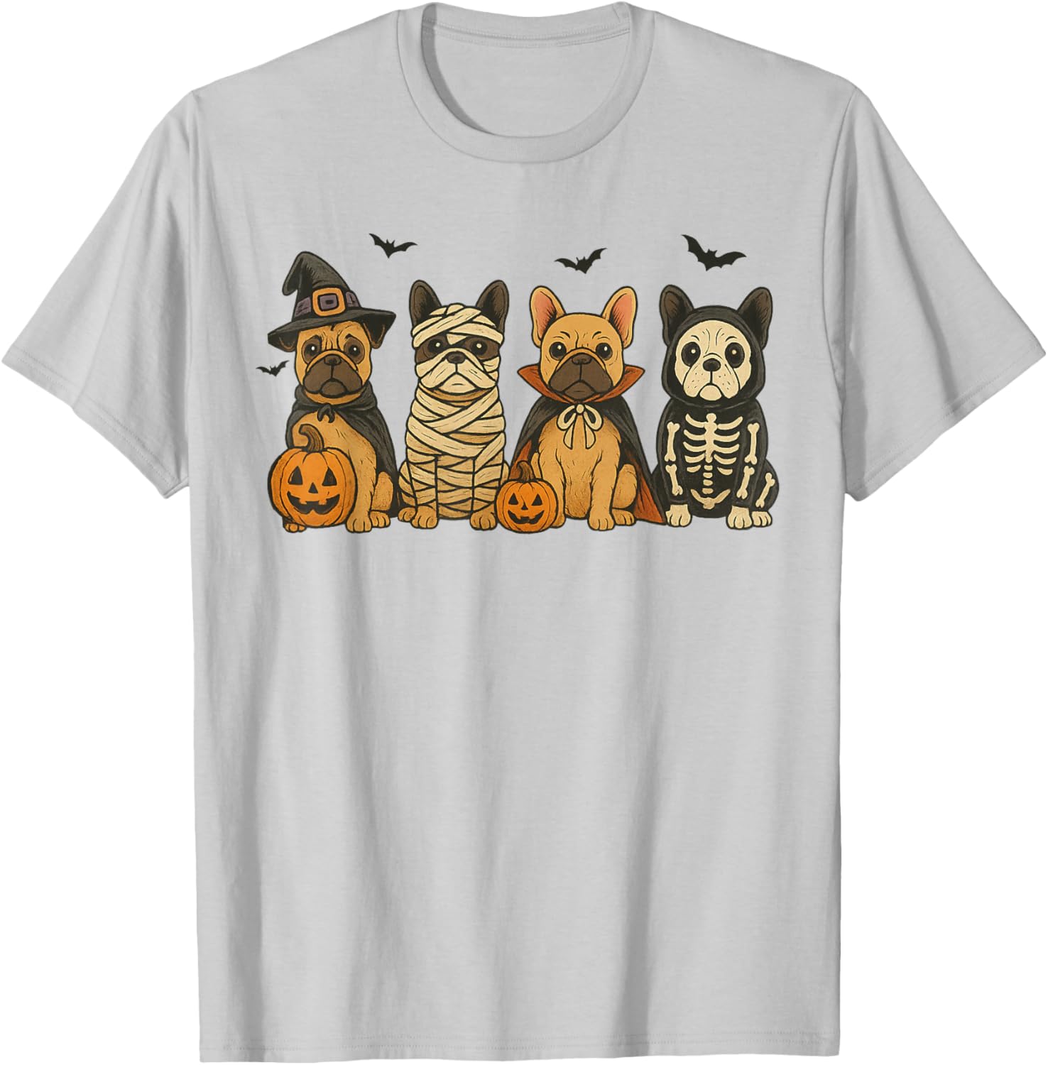 Cute French Bulldog Halloween Costume Frenchie Dog Ghost T-Shirt - T-Shirt | Ash