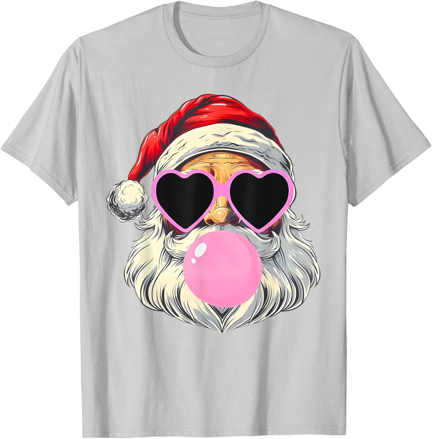 Santa Claus Blowing Bubble Gum Pink Sunglasses Christmas T-Shirt - T-Shirt | Ash
