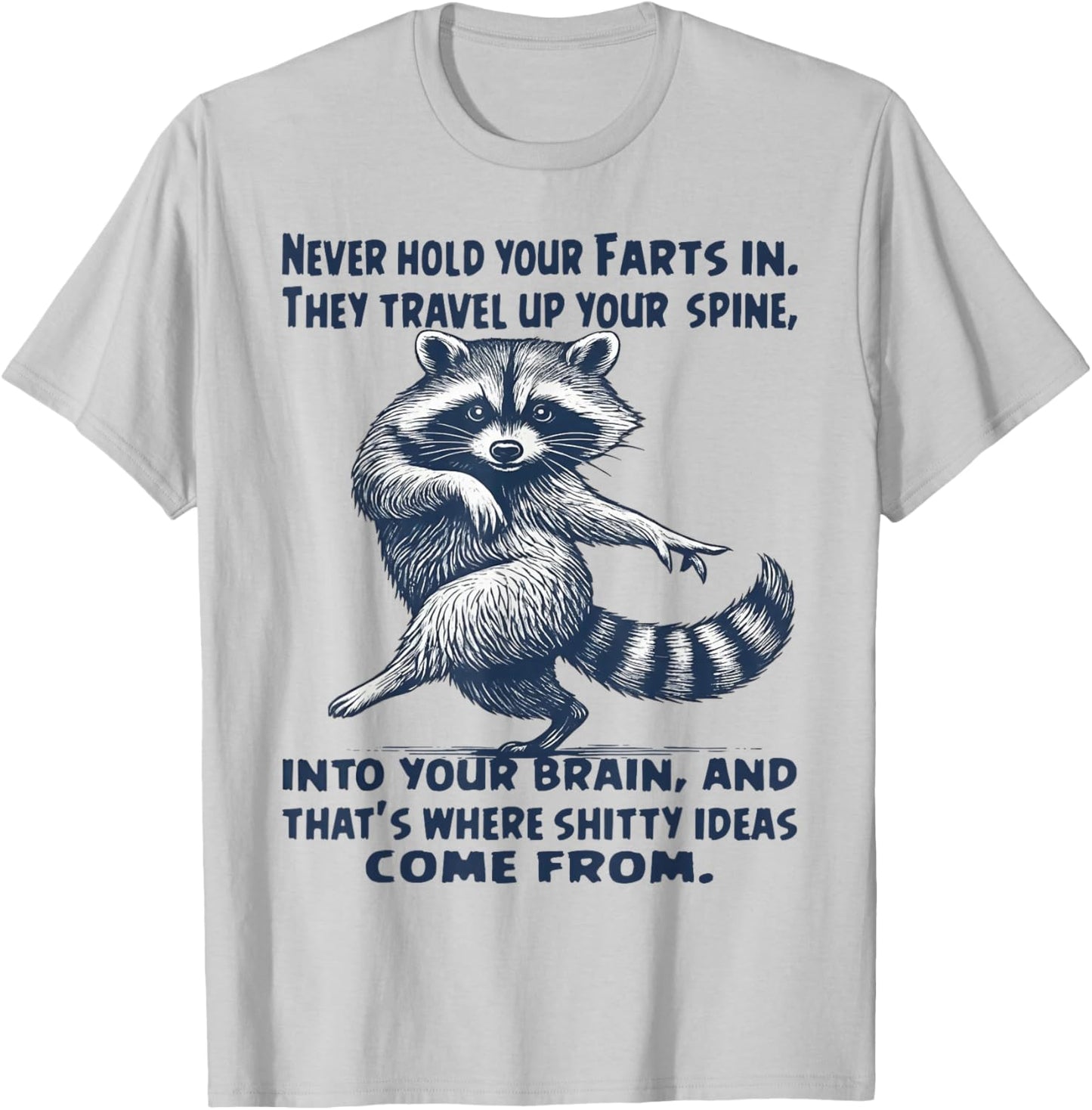 Raccoon Never Hold Your Farts in They Travel Up Your Spine T-Shirt - T-Shirt | Ash