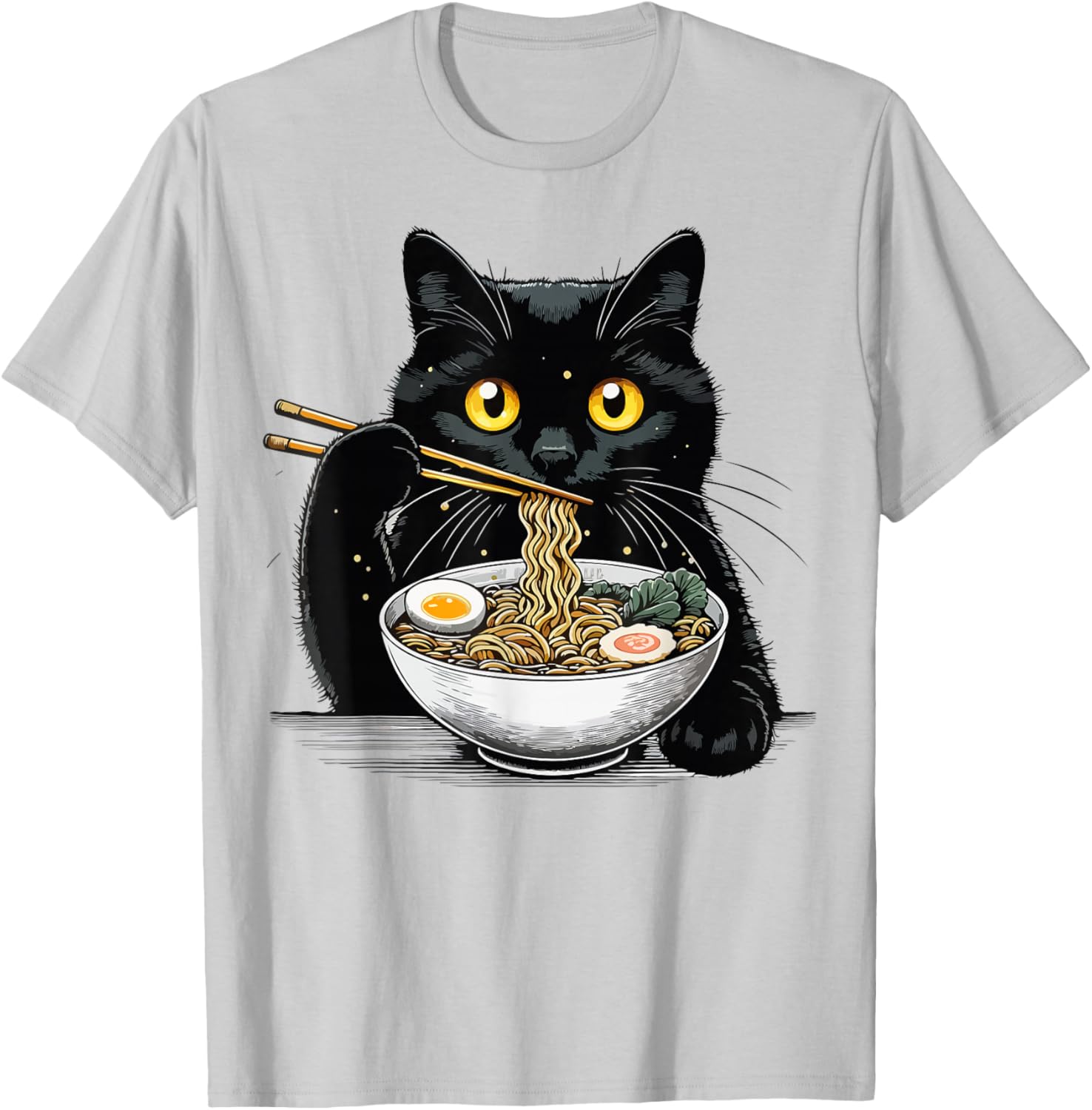 Funny Cat eating Ramen T-Shirt - T-Shirt | Ash