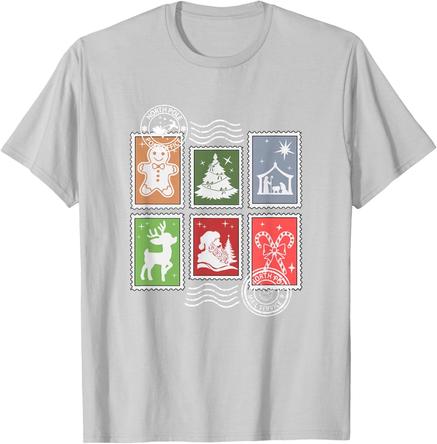 Classic Postage Stamps Christmas Mail T-Shirt - T-Shirt | Ash
