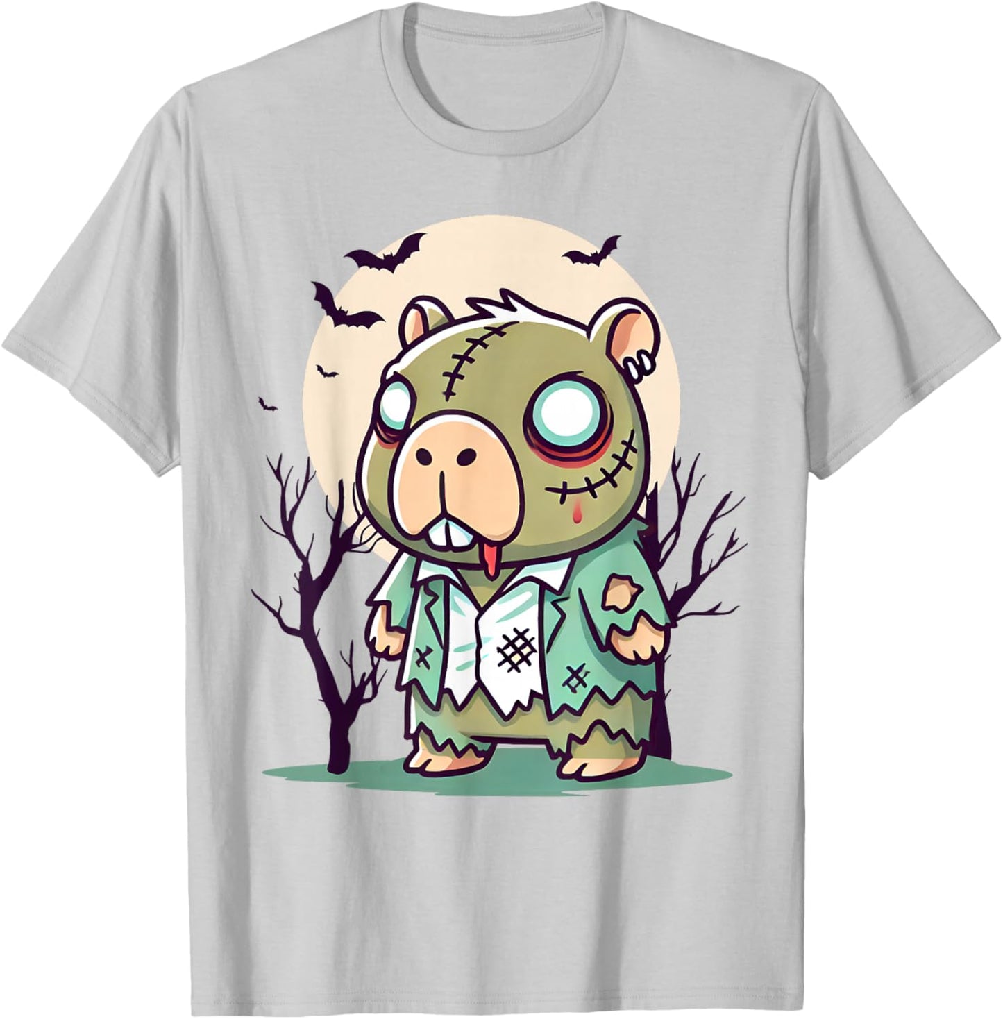 Creepy Zombie Capybara Cartoon Halloween T-Shirt - T-Shirt | Ash